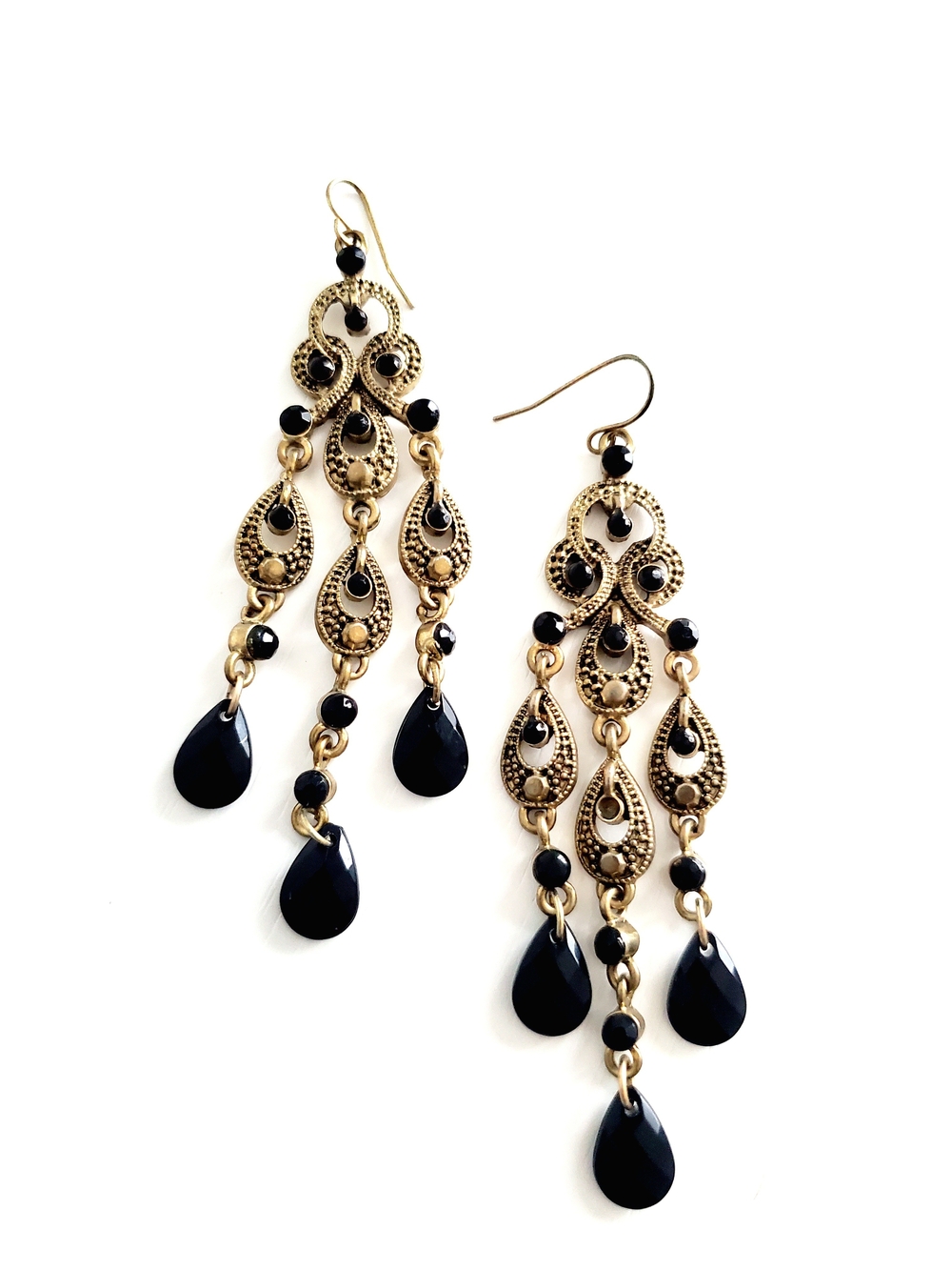Elegant Gold and Black Chandelier Earrings - Statement Drop Jewelry